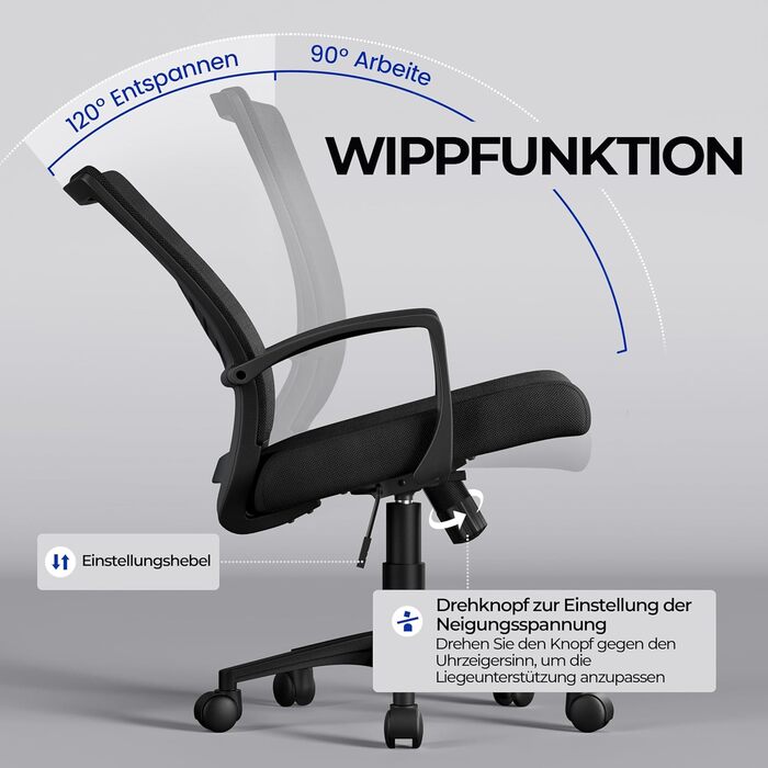 Ергономічне офісне крісло Yaheetech з функцією гойдання, обертове крісло з м&39якою подушкою сидіння, крісло керівника, регульоване по висоті для домашнього офісу/кабінету, чорне 1 чорний