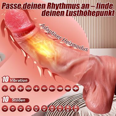 Реалістичний вібратор VTAON, 8 режимів поштовхів, 10 режимів вібрації та нагрівання, з присоском і пультом