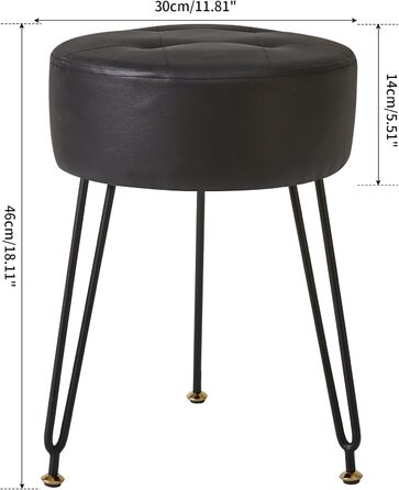 Круглий стілець-підніжка IBUYKE зі штучної шкіри, бічний столик для макіяжу, сидіння для туалетного столика з ПУ, пуф-табурет, золотисті сталеві ніжки, чорний колір L/G-31B PU чорний