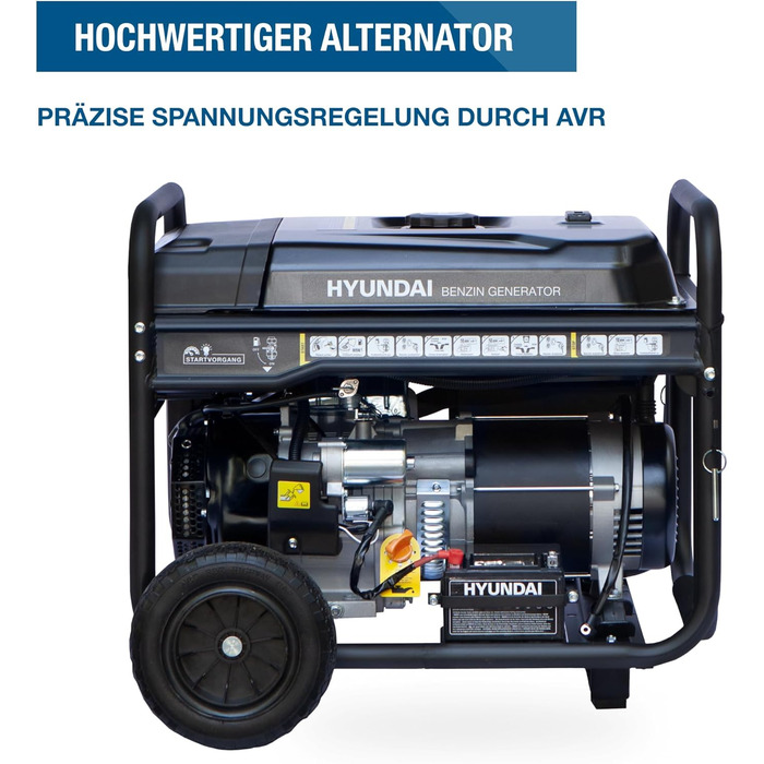 Бензиновий генератор HYUNDAI HY8500LEK-T, генератор 230 В та 400 В, максимальна потужність 10,3 кВА, двигун 16,3 к.с., електричний запуск, генератор для будівельного майданчика, аварійний генератор живлення