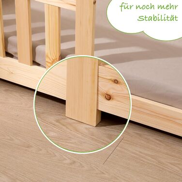 Дитяче ліжко ecomi 80x160 із захистом від падіння, Ліжко на підлозі, Рейкова основа для дітей, Дитячі ліжка для дівчаток та хлопчиків, Масив сосни з натуральним покриттям, 80 x 160 см