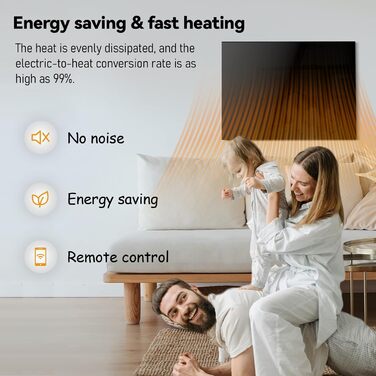 Скляний інфрачервоний обігрівач 600 Вт, інфрачервоний скляний обігрівач з пультом дистанційного керування 100x60 см, електричний обігрівач із захистом від перегріву - WIFI (Tuya Smart) - чорний - сертифікований TV. 600 Вт WIFI пульт дистанційного керуванн