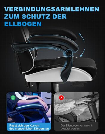 Ігрове крісло GTPLAYER, ергономічне офісне крісло з підставкою для ніг, регульованим поперековим відділом хребта та підголівником, м&39яке ігрове крісло, ігрове крісло вантажопідйомністю 150 кг, білий колір