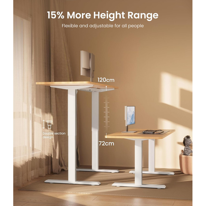 Електричний стіл MAIDeSITe з потужним двигуном, регульованою по висоті рамою столу з двосекційними ніжками та 4 налаштуваннями пам&39яті - T1 Pro (білий)