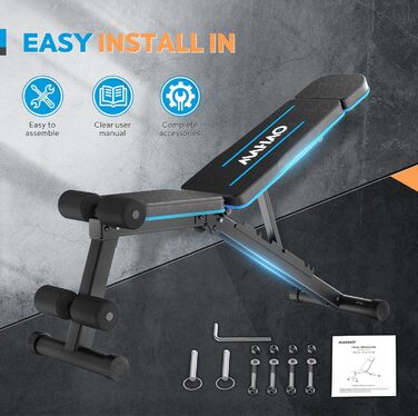 Складана регульована багатофункціональна лава для важкої атлетики, похила лава для тренувань усього тіла, лава для домашнього тренажерного залу, вантажопідйомність 230 кг, синя