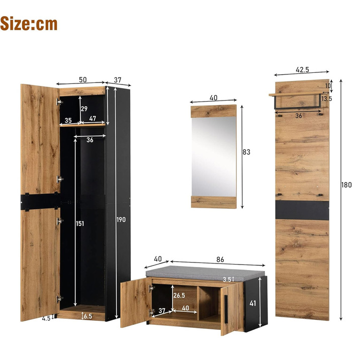 Практична настінна шафа-купе, шафа-купе з 4-х предметів з дзеркалом і лавкою, шафа-купе, меблі для гардероба, шафа-купе, стильна к