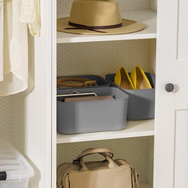 Набір із 3 пластикових коробок для зберігання з кришками, що не зачіпаються, штабелюються, для кухні, ванної кімнати, спальні, гардеробної, офісу, міцна та довговічна організація, SNL-S 6 л / Набір із 3 коробок