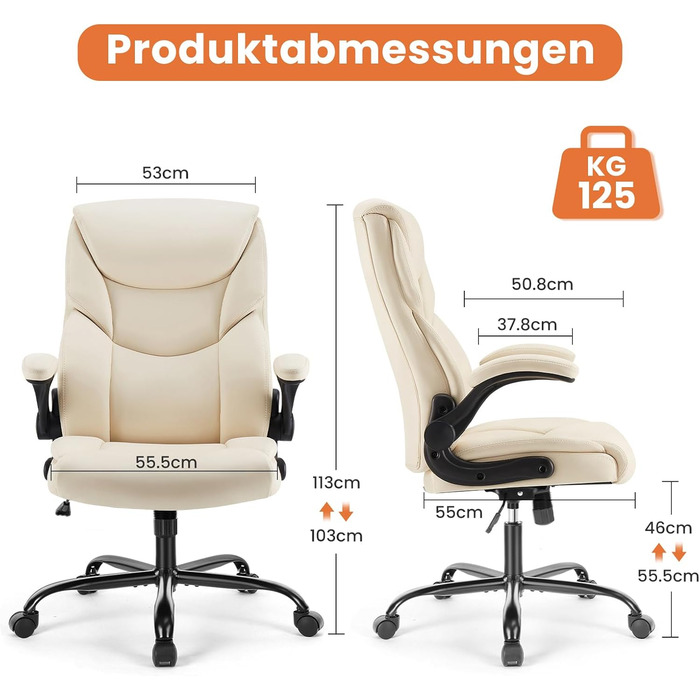 Ергономічне крісло керівника Sweetcrispy зі штучної шкіри, офісне крісло з відкидними підлокітниками, ергономічне комп&39ютерне крісло з високою спинкою, поворотне ігрове крісло для роботи та відпочинку, біле