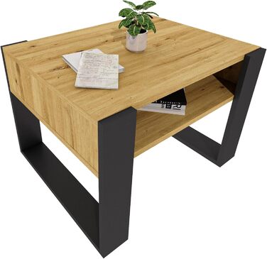 Журнальний столик 6553,6 см Стіл для вітальні з інженерної деревини, Міцний та сучасний журнальний столик з додатковим місцем для зберігання Журнальний столик, Артісан Дуб/Чорний, прямокутний 6553,6 см Артісан Дуб/Чорний