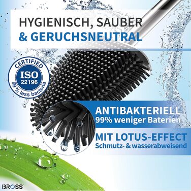 Щітка для унітазу BROSS силіконова - Запатентована щітка для унітазу - Щітка для унітазу сіра - Щітка для унітазу та тримач для ун