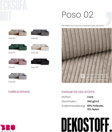 Диван з функцією сну, Диван з вельветової тканини, Короб для ліжка, Розкладний диван для вітальні, Кутовий диван, Окремостоячий, Adi XL Relax Sofa, 3-місний, 272x143x85 см, Бежевий, Дуже великий