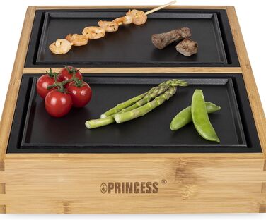 Настільний гриль Princess Dinner4All Pure з бамбуковим корпусом 4x210 Вт, 4 нагрівальні та 4 керамічні плити, кабель 2 м, на 4 особи (104040)