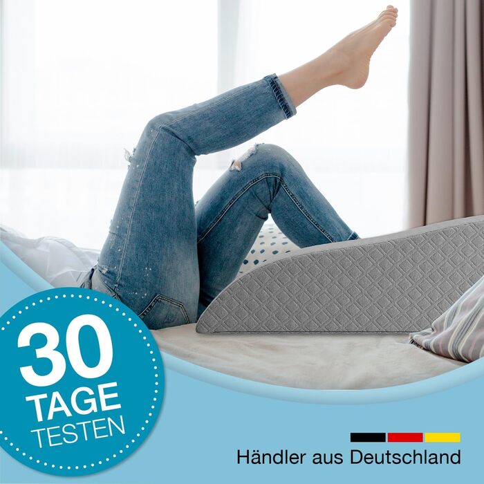 Подушка для підняття ніг ELONEO з піни з ефектом пам&39яті, подушка для ніг для полегшення, позиціонуюча подушка зі знімним чохлом, 62x40x24 см, сірий