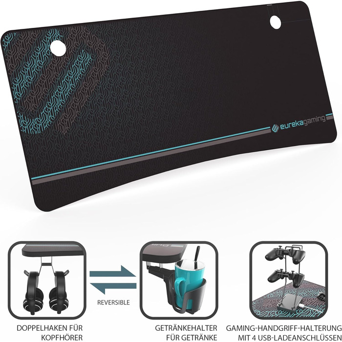 Ігровий стіл EUREKA ERGONOMIC 15270 см, великий комп&39ютерний стіл, ергономічний ігровий стіл для ПК з гачком для навушників, тримач для напоїв для домашнього офісу 152 x 70 см, чорний