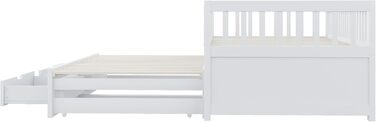 Дитяче ліжко 90x200 диван-ліжко з масиву дерева з висувним ліжком та шухлядами, багатофункціональне ліжко, кушетка, гостьове ліжко з місцем для зберігання речей, дитяче ліжко, каркас ліжка із захистом від падіння та рейковою основою, без матраца, біле. Бі