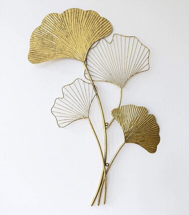 Настінне оздоблення ZEYA металеве гінгко, 46 х 75 см, 3D-декор золото, настінне оздоблення листя гінгко, прикраса вітальні, приваб