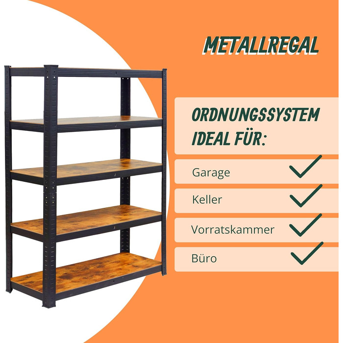 Міцний стелаж Relaxdays, 500 кг, ВШ 200 x 100 x 50 см, 5 полиць, імітація дерева, полиця для зберігання, сталь та МДФ, чорний/коричневий