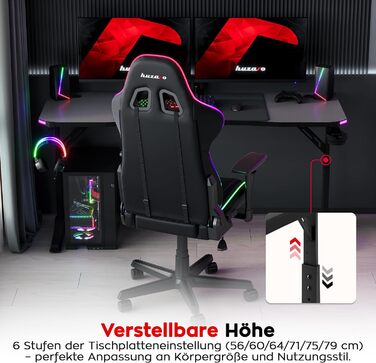 Ігровий стіл huzaro Hero 4.6 RGB - Регульована висота* - Стіл 160x60 см - Поверхня з вуглецевого волокна - Організатор кабелів - Підстаканник та тримач для навушників - ПК-стіл для офісу/домашнього офісу - Чорний RGB