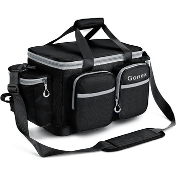 Рибальська сумка Gonex, водовідштовхувальна сумка для зберігання з поліестеру з мяким плечовим ременем і неслизьким дном, підходить для коробки зі снастями 3600 3700, чорна