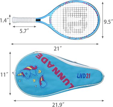 Дитяча тенісна ракетка 21" з чохлом, для дітей 3–12 років, синя