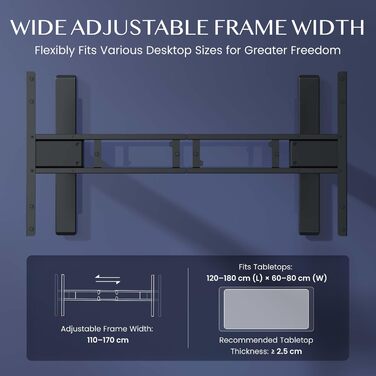 Стіл FLEXISPOT з регулюванням висоти, електрична рама столу з 2 потужними двигунами, супервантажопідйомність 160 кг, 3-рівнева телескопічна система, пам&39ять налаштувань, світлодіодний дисплей висоти (PRO Black) PRO король продуктивності з вантажопідйомн
