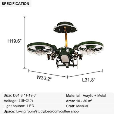 Тихий вентилятор світильник Стельові вентилятори з підсвічуванням Стельові вентилятори в формі гелікоптера світильник з дистанційн