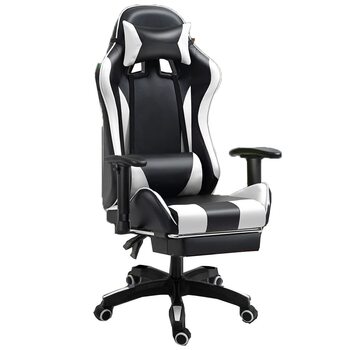Геймерське крісло з підставкою для ніг, ергономічне комп&39ютерне крісло, ігрова поперекова підтримка, регулювання висоти спинки та сидіння, поворотне крісло-реклайнер, гоночне офісне крісло, крісло для відеоігор (колір сріблястий)