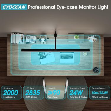 Настільна лампа світлодіодна з керуванням жестами та пультом дистанційного керування, 24 Вт 80 см затискна лампа для монітора з ре