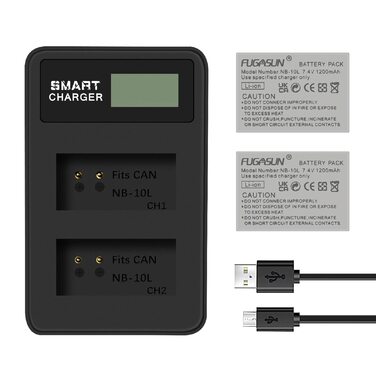 Акумулятори NB-10L ємністю 1200 мАг з РК-дисплеєм, зарядний пристрій NB-10L для цифрових камер NB-10L, NB10L PowerShot G, G3X, G15, G16, SX40 HS, SX40HS, SX50 HS, SX60 HS, 2