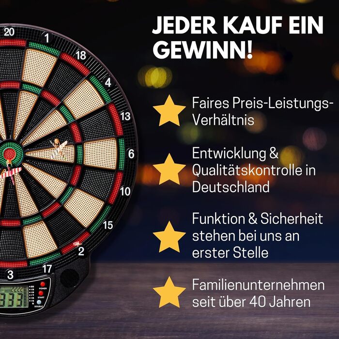 Найкраща спортивна електронна мішень для дартсу Nation, Віндзор або Брістоль 21 гра з 65 варіаціями, бездротова У комплекті 6 дротиків та 8 запасних наконечників Для до 8 гравців Брістоль 44 x 38,5 x 3 см