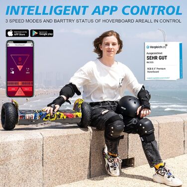 Позашляховий ховерборд преміум-класу RCB 8,5 дюймів – з керуванням через додаток, вбудованим LED та Bluetooth, потужним двигуном, електричний off-road для дітей у стилі хіп-хоп