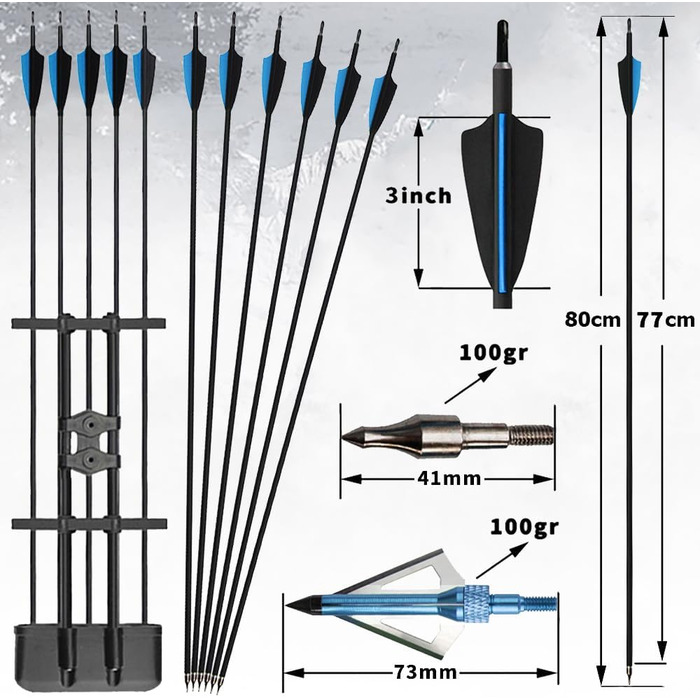 Набір складених луків ZSHJGJR – регульований мисливський та спортивний лук 30–60 lb, 310 fps, для правшів, синій