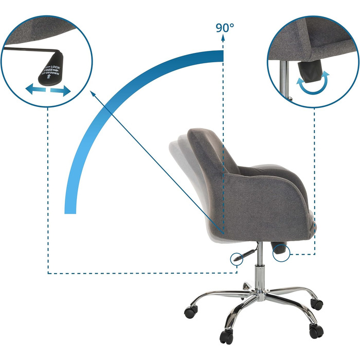 Офісний стілець hjh OFFICE SOLAO 300, тканина, регульований по висоті обертовий стілець з м&39якою подушкою сидіння, 719229, темно-сірий колір тканини