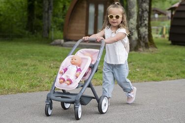 Коляска для двійні - для ляльок та ляльок - безшумні та різноспрямовані колеса - кошик для зберігання - 253216 Рожевий