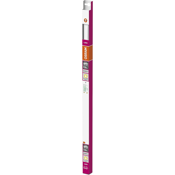 Світлодіодна трубка OSRAM Substitube Pure з цоколем G13, довжина 0,6 метра, теплий білий (2700K), 6,6 Вт, заміна класичних люмінесцентних ламп 18 Вт, упаковка 8 шт.