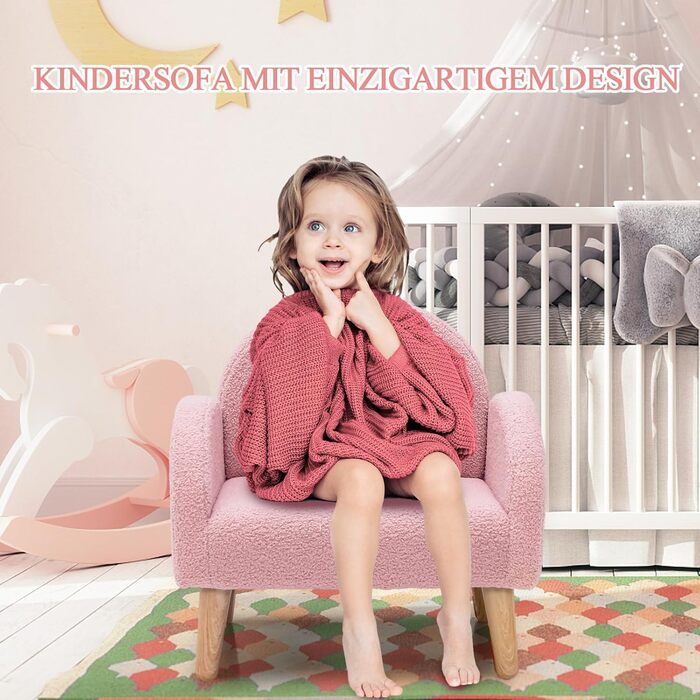 Дитяче крісло COSTWAY для малюків, м&39який дитячий диван зі спинкою, дитячий диван/дитяче крісло для дитячої кімнати, ігрової кімнати та дитячого садка, 51 x 42 x 51 см (рожевий) рожевий диван-крісло