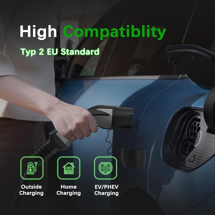 Сумісний із моделлю S/3/X/Y, e-Golf/e-UP/ID.3, i3/i8, EQC/EQS, 2 22KW Three Phase 10M Type 2 to Type 2 EV Charger 32A