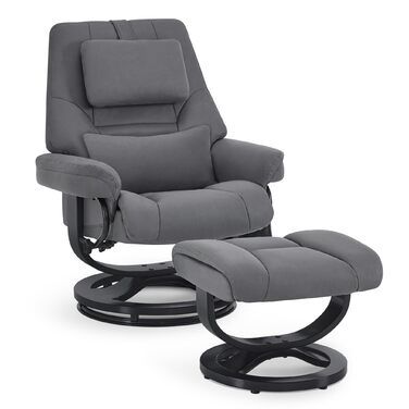 Крісло-реклайнер з функцією відкидання, крісло для читання, поворотне на 360 крісло для телевізора з підставкою для ніг, регульованим підголівником, поперековою подушкою та бічною кишенею, крісло для телевізора для вітальні, 9046 (сірий) сіра мікрофібра