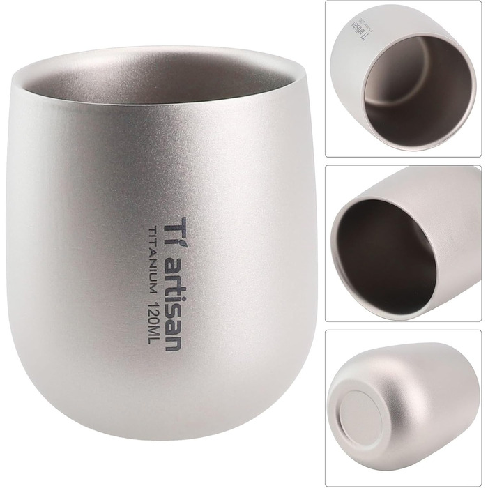 Двостінна туристична кружка, 120 мл, титанова кавова кружка для гарячих і холодних напоїв, подорожей на природі та пікніків