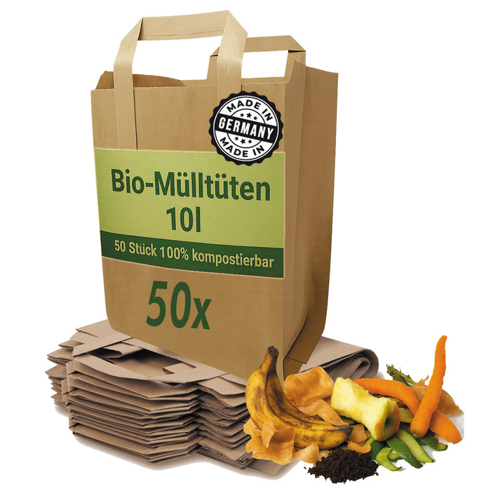 Біорозкладні пакети для сміття з ручками, стійкі до розривів, 10 літрів 50 шт. Біорозкладні пакети для кухонних відходів з практичною ручкою для перенесення та закручуваним дном, 100 компостовані від Quertee