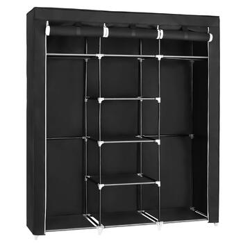Шафа, Тканинна шафа, Складана вішалка для одягу з рейками для одягу, Вішалка для одягу, Місце для зберігання, Сумки, Взуття, Спальня, Гардеробна, 45 x 150 x 175 см, Чорний RYG12B Чорний 150 x 45 x 175 см