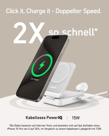 Зарядна станція Anker MagGo 3-в-1, сертифікована Qi2 бездротова зарядна підставка 15 Вт, сумісна з MagSafe, зарядний пристрій для