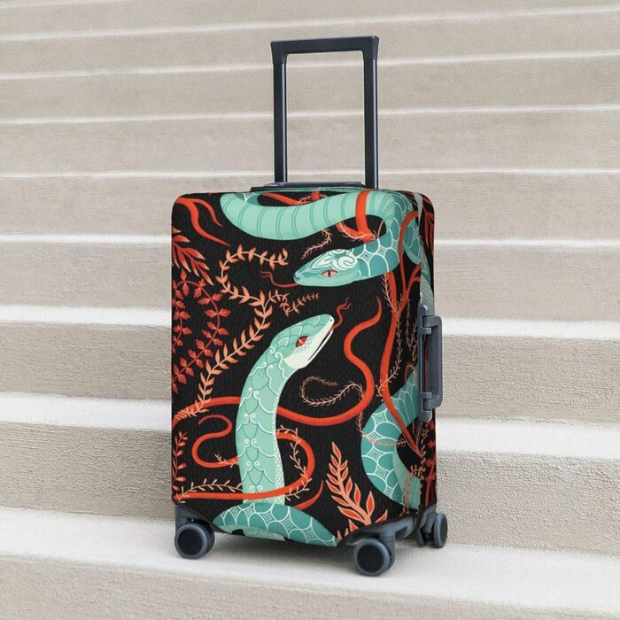 Чохол для валізи Змія та квіти - еластичний захист від подряпин та пилу, чорний, розмір 80