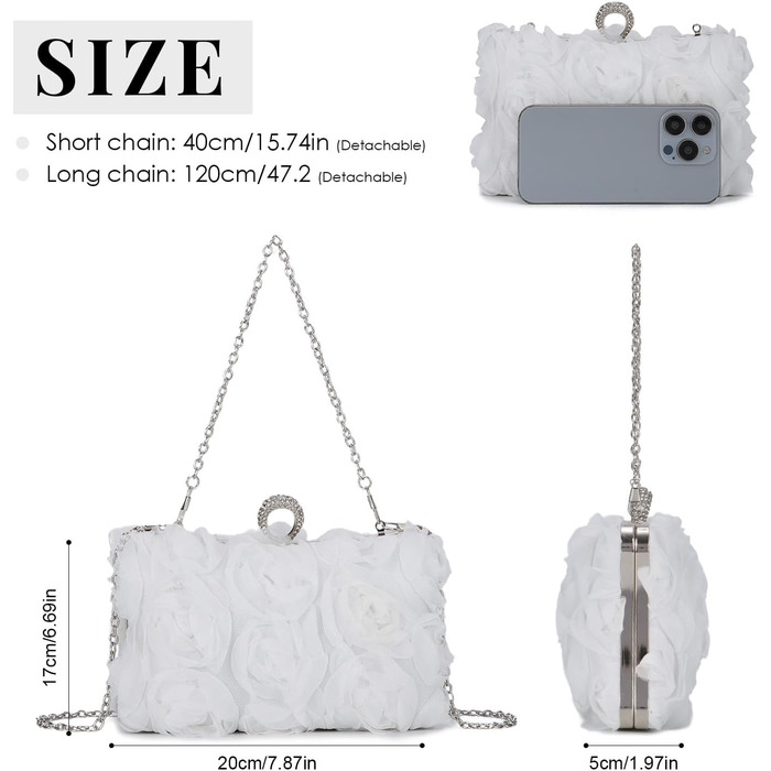 Клатч жіночий Blumen з ланцюжком, білий ідеальний аксесуар для вечірніх та урочистих подій