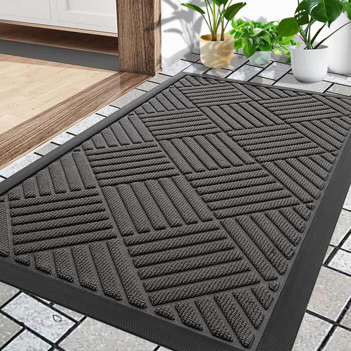 Килимок для вулиці 60 x 90 см, силіконовий брудозатримуючий килимок для використання всередині та зовні приміщень - нековзний, пилонепроникний та миється, всепогодний килимок для вхідних дверей, входу, балкону - темно-сірий 60 x 90 см (прямокутний)