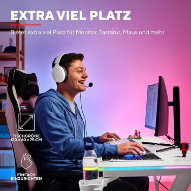 Ігровий стіл Trust Gaming GXT 709W Luminus RGB зі світлодіодним підсвічуванням, 10 режимами, живленням від USB, білий ігровий стіл з гарнітурою та підставкою для чашок, 120 x 60 см, комп&39ютерний стіл для офісу, геймерський 120 x 60 см - RGB білий