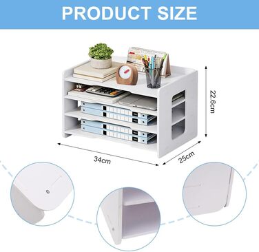 Лоток для листів формату А4, органайзер для офісу, лоток для акуратного зберігання паперу формату А4, ручок, книг, листів, документів, тримач для документів (білий - 4 відділення)