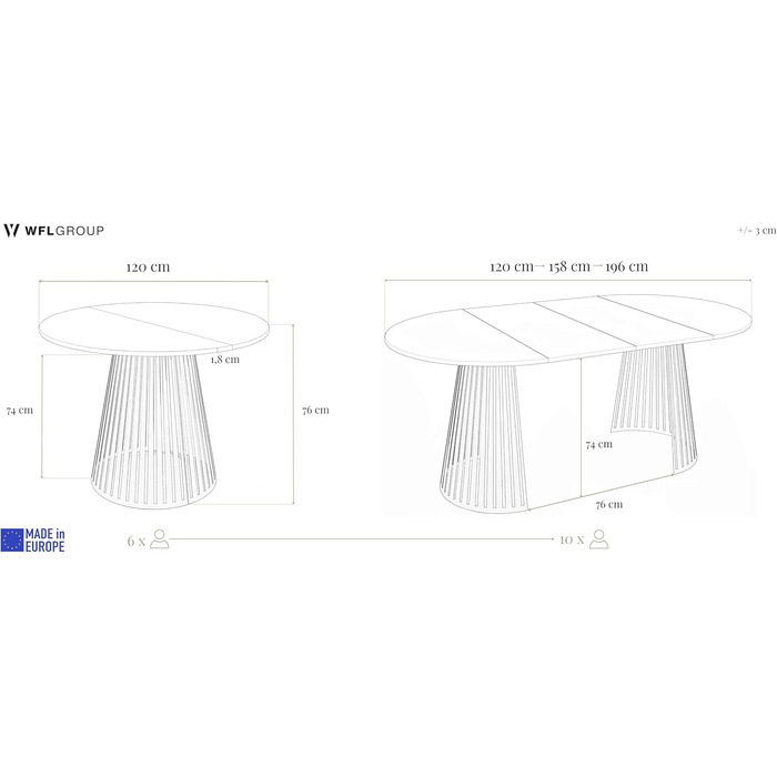 Круглий розкладний обідній стіл з ламелями в стилі лофт 120-200 см Промисловий стіл з чорними металевими ніжками, компактний для вітальні або їдальні білий 120/200 см