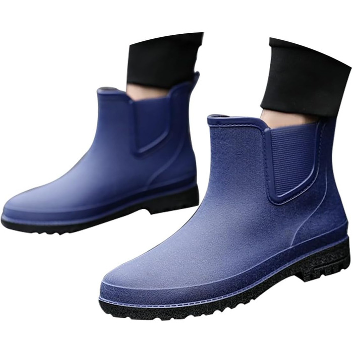 Чоловічі водонепроникні гумові чоботи, короткі чоловічі гумові чоботи, чоботи на платформі, нековзні гумові чоботи, класичні гумові черевики, гумові чоботи для використання на вулиці, зручне садове взуття, чоботи до щиколотки, розмір 43 EU, сині