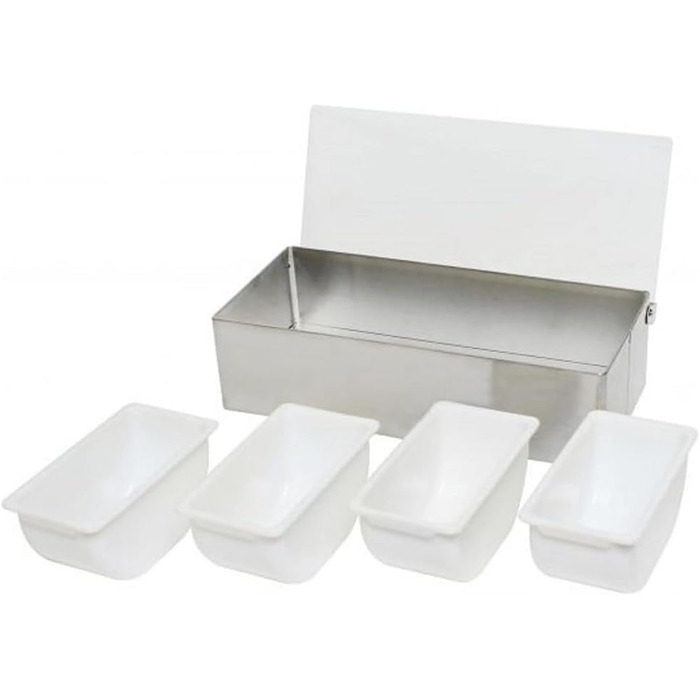 Контейнер для інгредієнтів Cocktail7 з нержавіючої сталі, 4 відділення, прозора пластикова кришка та знімні контейнери, барні аксесуари